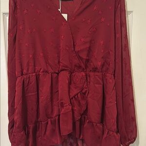 Elegant Red Star Patterned Women's Top